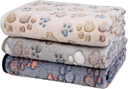 Dono 1 Pack 3 Dog Blankets for Small Dogs, Soft Fluffy Paw Print Pattern Fleece by Dono