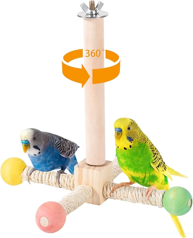 Rotating Bird Perches Toy, Interactive Spinning Parrot Parakeet Toys, Wooden by FrgKbTm