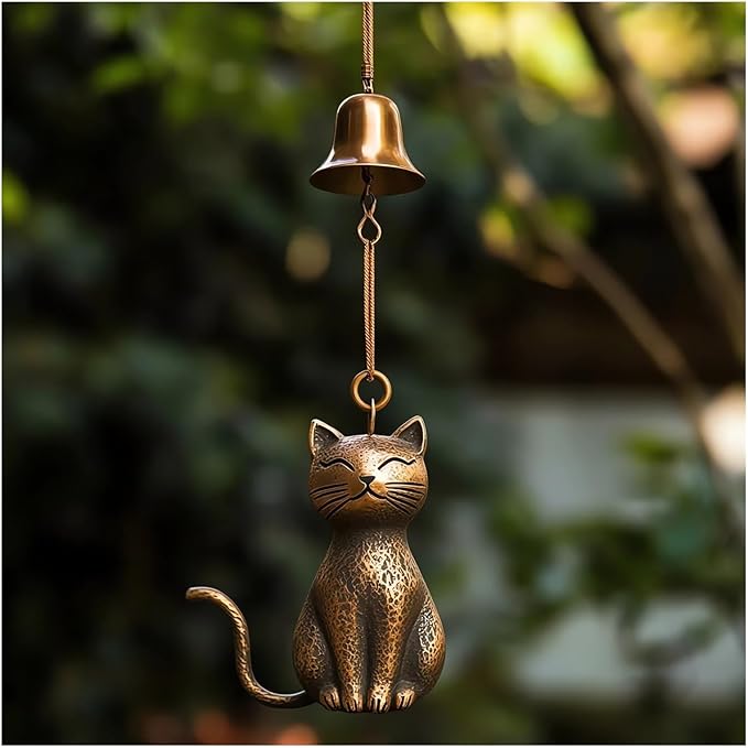 Cat Wind Chime 2025 New Unique Cat Garden Decor Outdoor Cat Statue Themed Gifts by GYLCTOM
