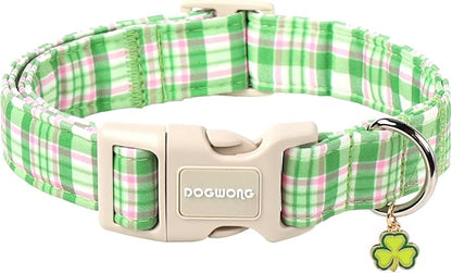 DOGWONG Pink Plaid Adjustable Pet Collar Comfortable Spring Summer Puppy Collar by DOGWONG
