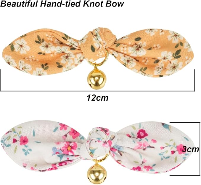 2 Pack Cotton Cat Collar, Removable Bowtie, Floral Pattern, Safety Breakaway - Image 6
