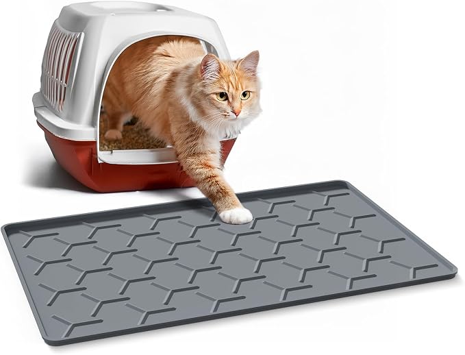 Cat Litter Box Mat, Silicone Kitty Litter Mat, Dark Gray by Garoopion