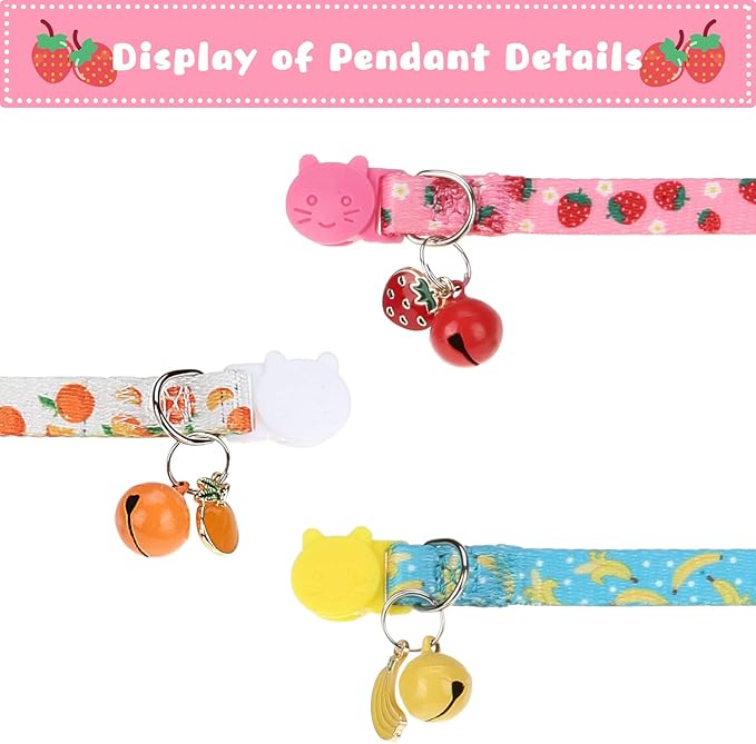 Breakaway Cat Collars with Bell & Cute Pendants, 3 Pack Safety Buckle Kitten - Image 3