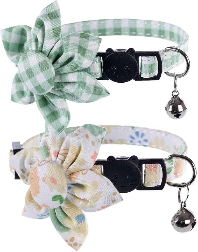Cat Collar Breakaway with Cute Sunflower and Bell Plaid Flower by Lamphyface