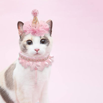 Birthday Hat Scarf Set for Pet Puppy Cat, Cute Lace Bandana Bib Scarf Crown Hat - Image 2