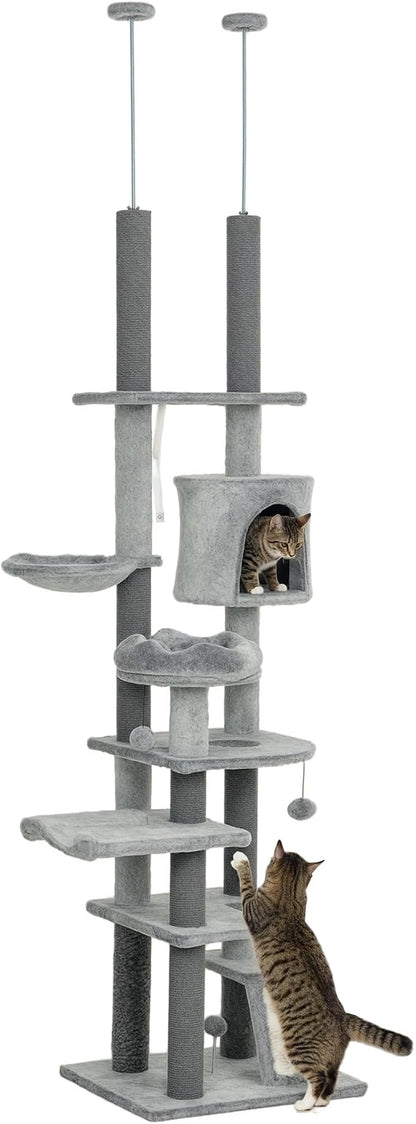 PawHut Floor to Ceiling Cat Tree, Scratching Posts & Ramp by PawHut