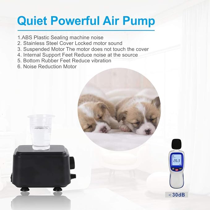 hygger Quiet <30dB Aquarium Air Pump, Adjustable Low Decibel Oxygen Fish Tank - Image 2