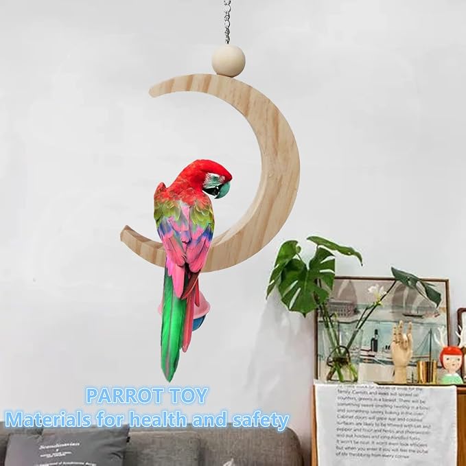 Parakeet Wood Swing Moon Shaped Hanging Ring Bird Branch Chew Parrot Toys - Image 6