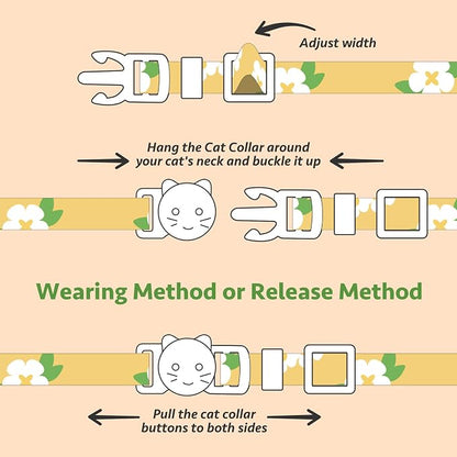 2 Pack Cotton Breakaway Cat Collar Green and Yellow Flowers Pendant Cute Kitten - Image 7