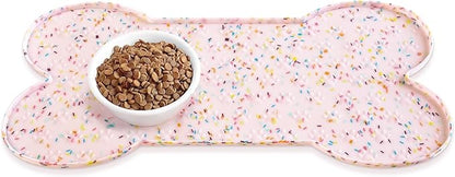 Dog Food Mat Anti-Slip Silicone Dog Bowl Mat Thicker Pet Placemat Waterproof by PWTAA