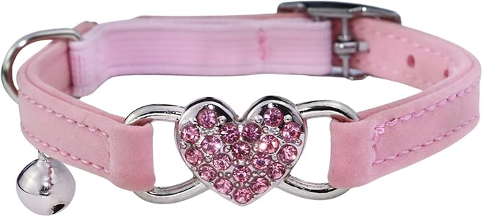 Heart Bling Cat Collar with Safety Belt and Bell Adjustable 8-10 inches by WDPAWS