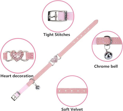 Heart Bling Cat Collar with Safety Belt and Bell Adjustable 8-10 inches - Image 4