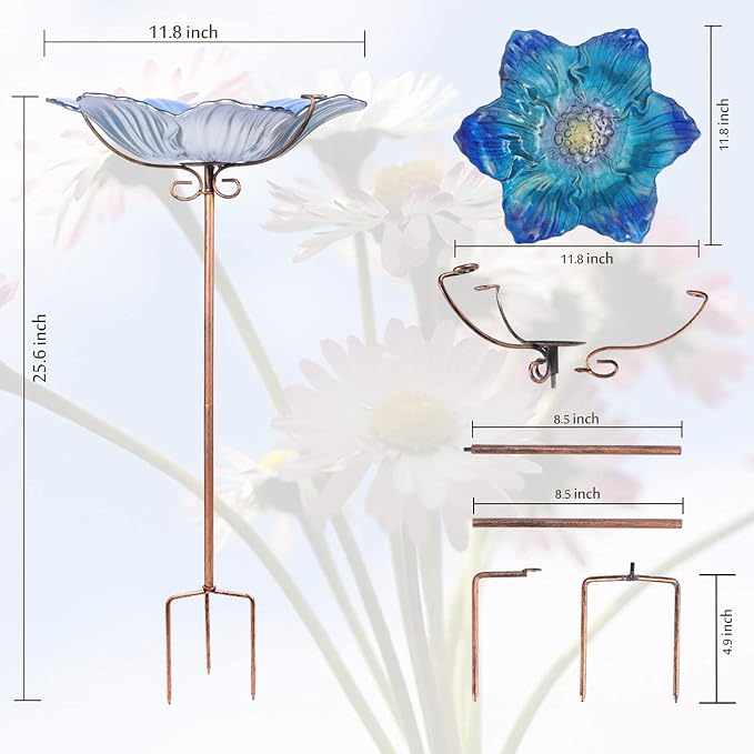 MUMTOP Bird Baths for Outdoors Glass Bird Bath Bowl Outdoor Bird Feeder Flower - Image 9