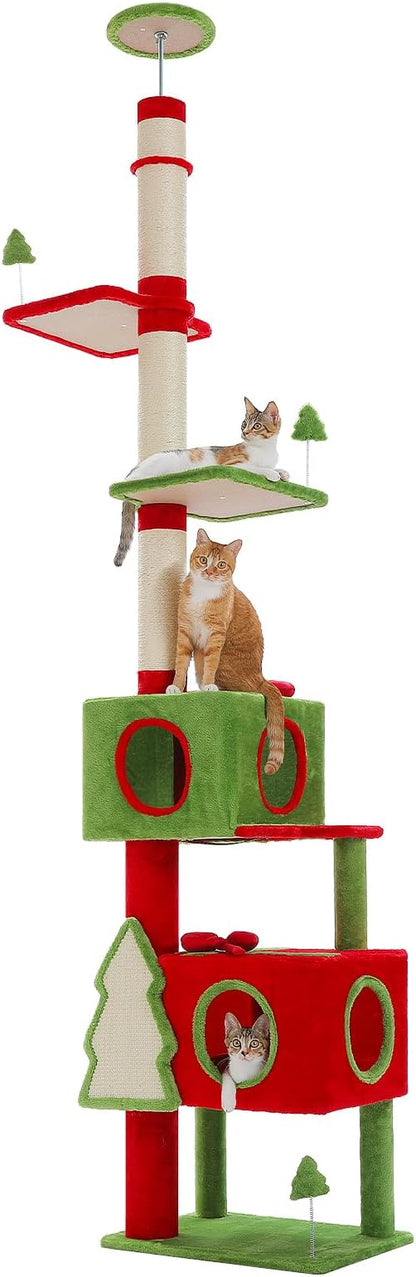 PETEPELA Floor to Ceiling Christmas Cat Tree, Tall Cat Tower by PETEPELA