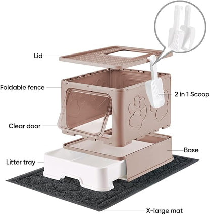 Cat Litter Box with X-Large Litter Mat and Scoop, Large Covered Litter Box with - Image 4