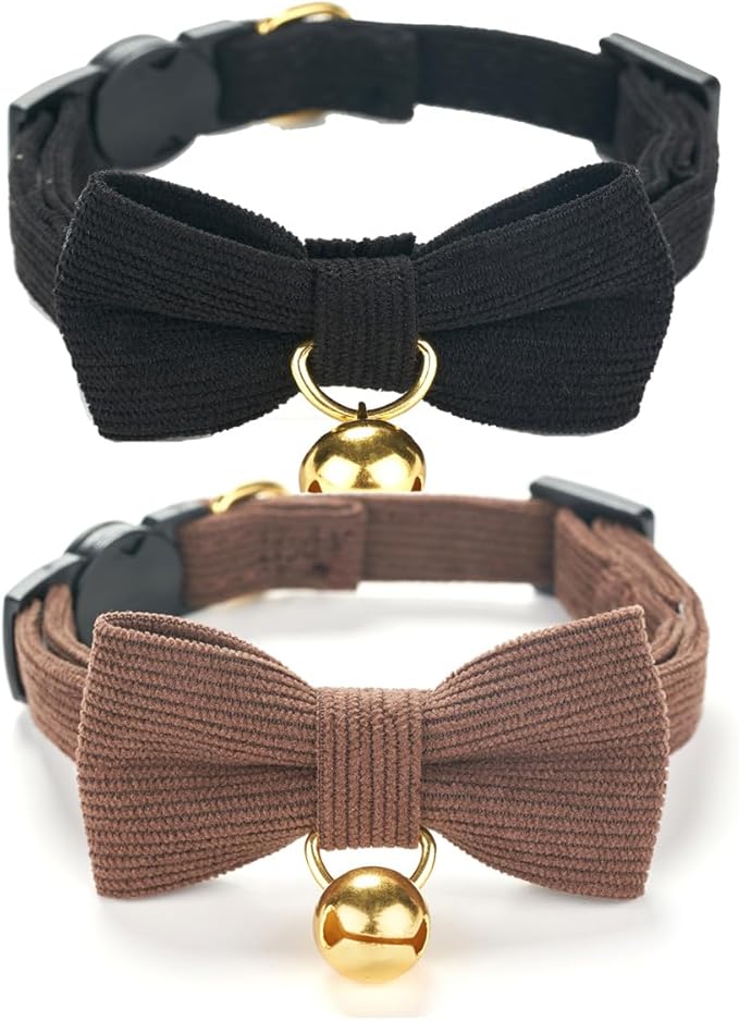 2 Pack Soft Corduroy Cat Collars by Ewinoom