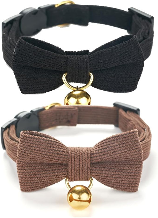 2 Pack Soft Corduroy Cat Collars by Ewinoom