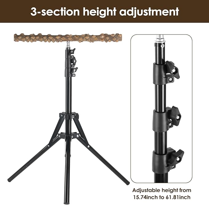 Adjustable Bird Perch Stand, 16-62 Inch Height Adjustable Bird Training Perch - Image 3