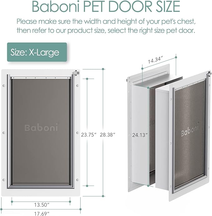 Baboni Pet Door for Wall, Steel Frame and Telescoping Tunnel, Aluminum Lock - Image 4