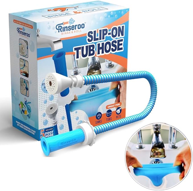 Rinseroo: Slip-On Tub Hose – As Seen on Shark Tank – 5ft Flex Bathtub Faucet by Rinseroo