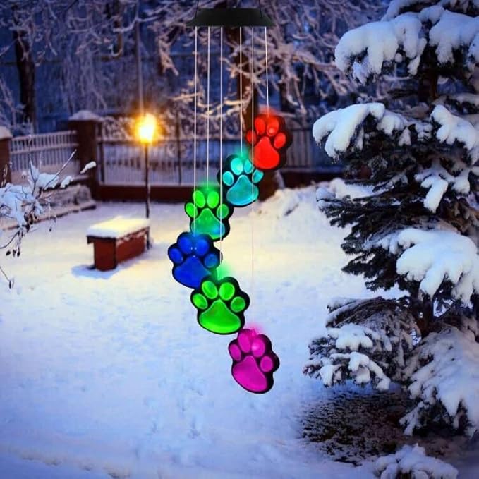 Paw Print Solar Wind Chimes, Color Changing Outdoor Paw Print Solar Lights - Image 5
