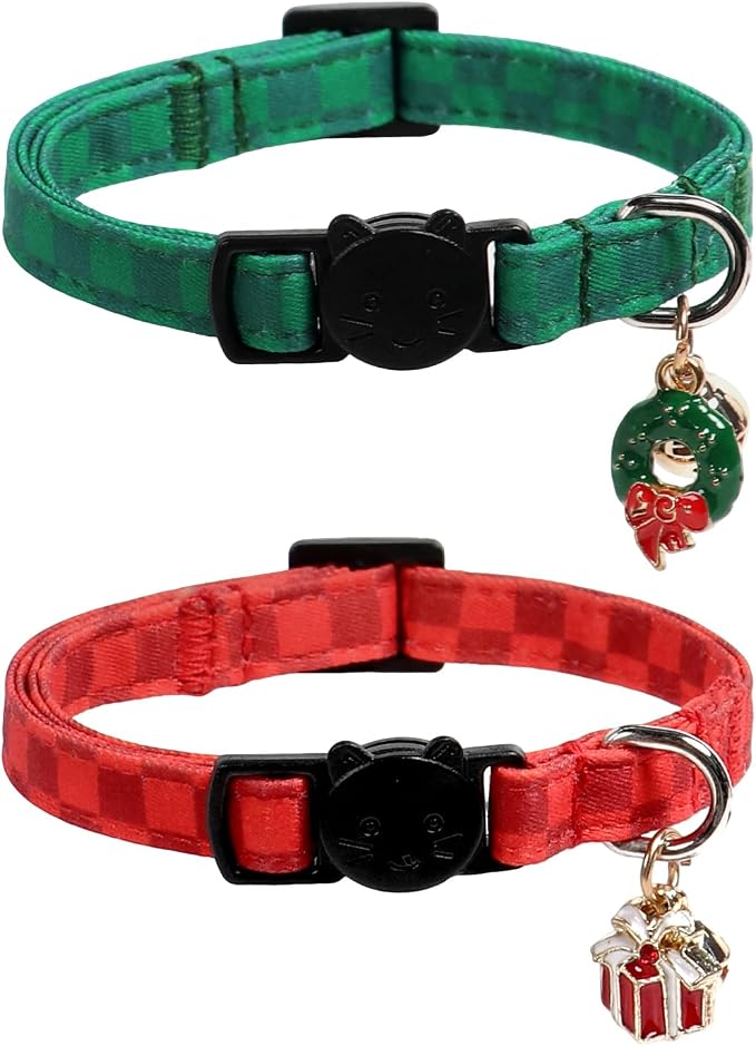 Lionet Paws 2pcs Pack Christmas Cat Collarr, Christmas Red Plaid & Green Plaid by lionetpaws