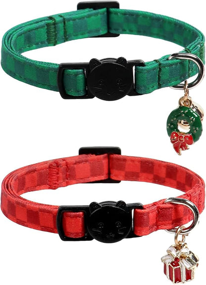 Lionet Paws 2pcs Pack Christmas Cat Collarr, Christmas Red Plaid & Green Plaid by lionetpaws