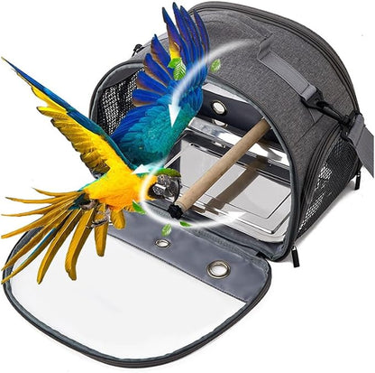 Bird Travel Carrier with Stainless Steel Tray, Lightweight Breathable Parrot - Image 8