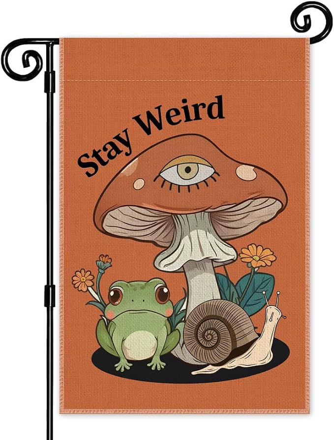 Stay Weird Garden Flag, Funny Frog Mushrooms Summer Yard Flag by Unknown