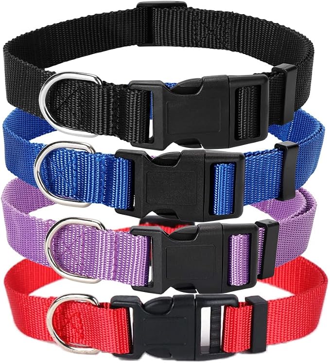 4 Pack Nylon Dog Collars, Classic Adjustable Pet Dog Collar by Alainzeo