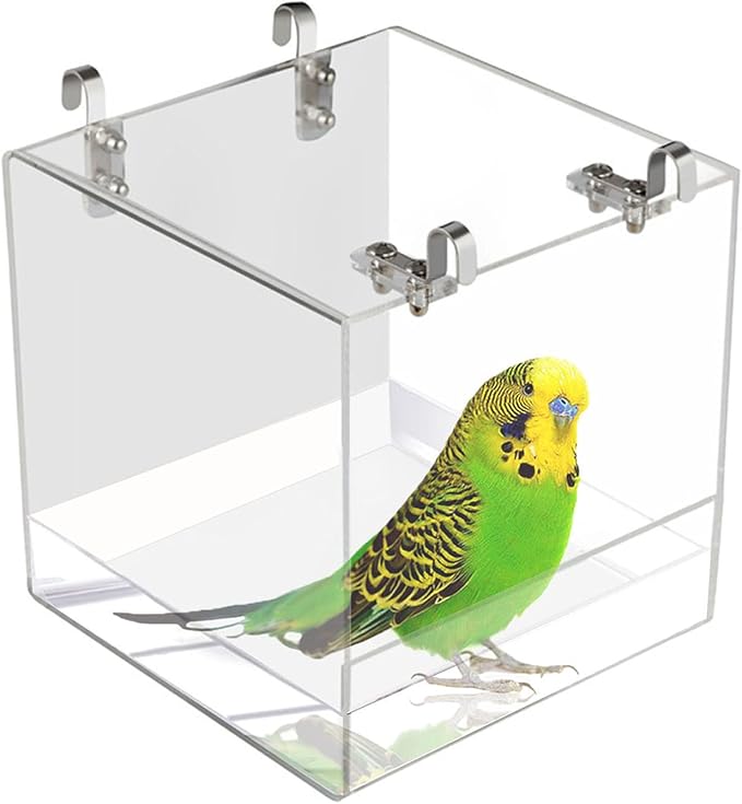 Hanging Cube Bird Bath Cage, Transparent Bird Bathtub Bath Shower by Xxmbbjy