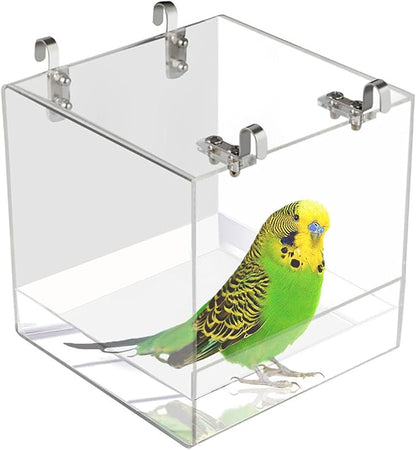 Hanging Cube Bird Bath Cage, Transparent Bird Bathtub Bath Shower by Xxmbbjy