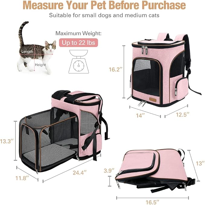 Lekereise Pet Carrier Backpack Expandable Cat Backpack Carrier - Image 2