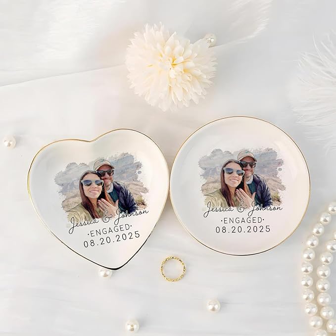 Personalized Couple Portrait Photo Ring Dish Engagement Gift, Ring Holder Dish - Image 4
