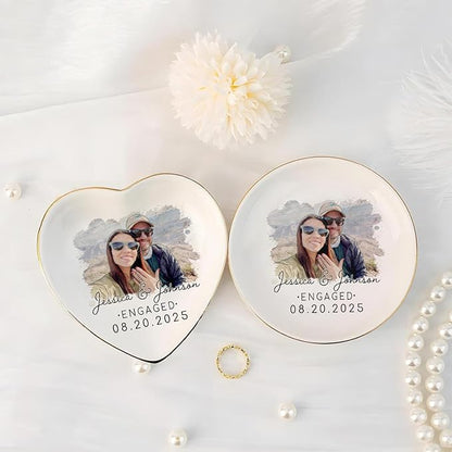 Personalized Couple Portrait Photo Ring Dish Engagement Gift, Ring Holder Dish - Image 4