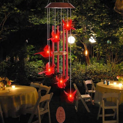 Solar Cardinal Wind Chimes Outdoor Solar Lights Cardinal Red Bird Windchimes - Image 6