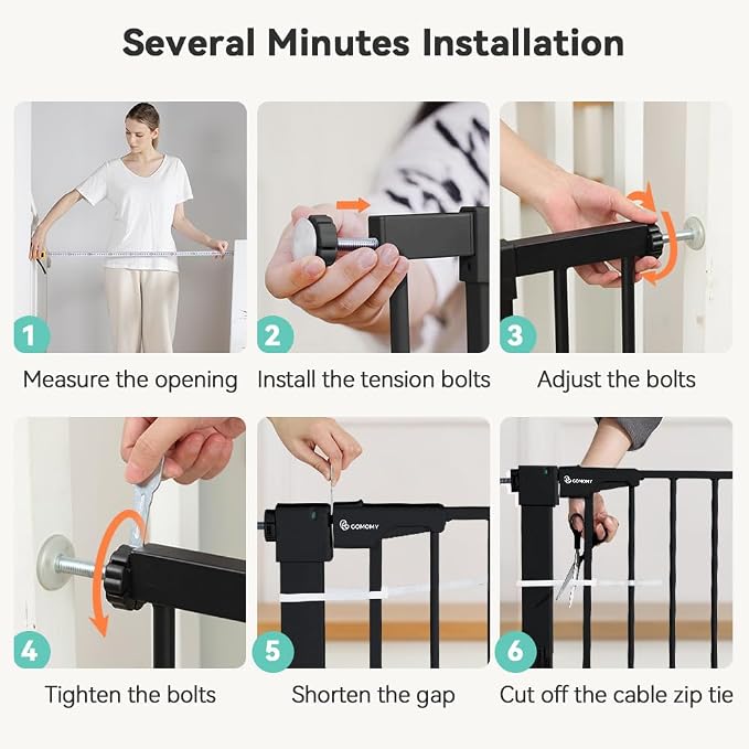 COMOMY 30" Tall Baby Gate for Stairs Doorways, Fits Openings 29.5" to 43.3" Wide - Image 7