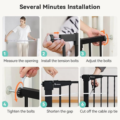 COMOMY 30" Tall Baby Gate for Stairs Doorways, Fits Openings 29.5" to 43.3" Wide - Image 7