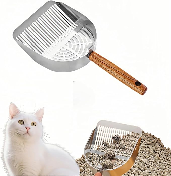 Premium Stainless Steel Cat Litter Scoop-Triple Guard Walls&Non-Stick Design by Chinshwehaw