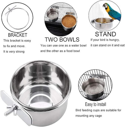 PINVNBY 2PCS Parrot Feeding Cups Birds Food Dish Stainless Steel Parrot Feeders - Image 6