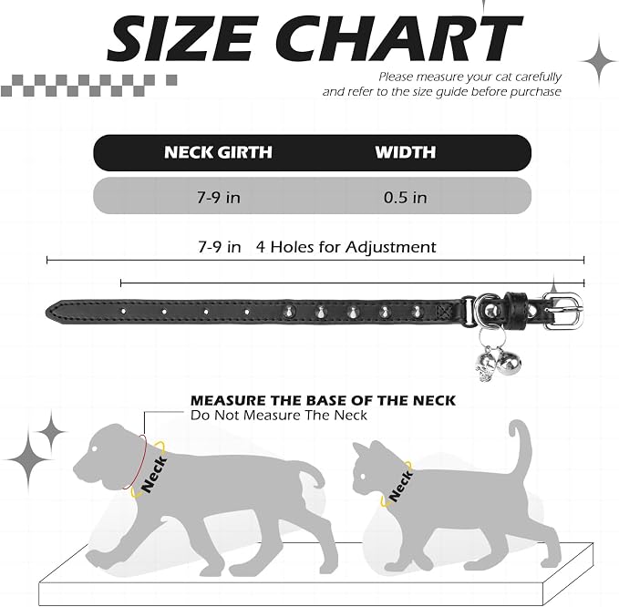 EXPAWLORER Leather Cat Collar for Girl Boy- Adjustable Pet Collar - Image 2