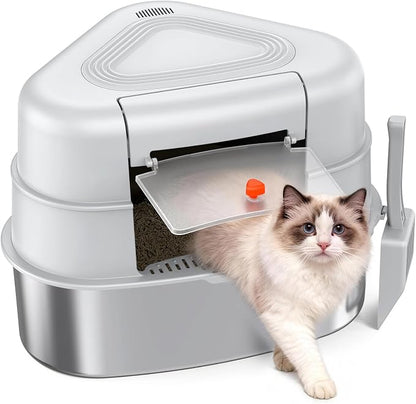 XL Stainless Steel Corner Cat Litter Box by Chumajor