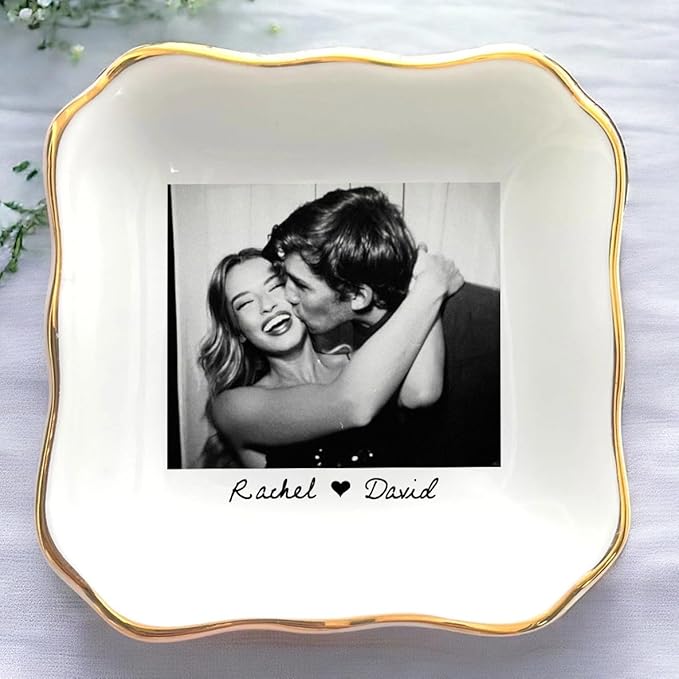 Custom Photo Ring Dish, Personalized Couple Portrait Picture Trinket Tray by Anniversaree