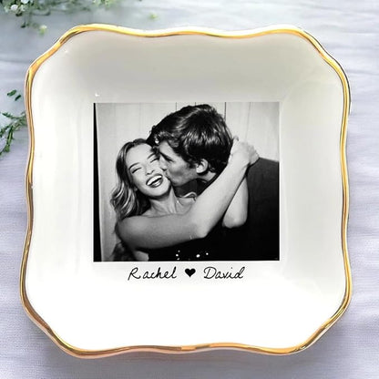 Custom Photo Ring Dish, Personalized Couple Portrait Picture Trinket Tray by Anniversaree
