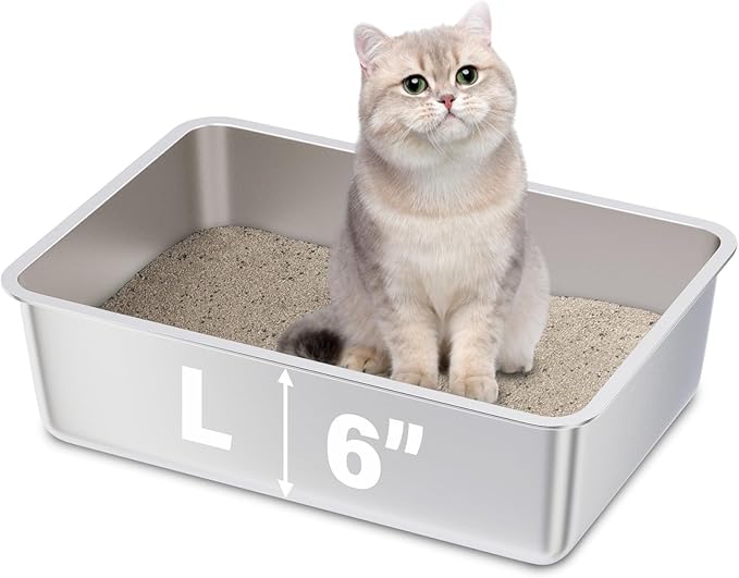 Stainless Steel Litter Box, 19.7"x13.7"x6" Large Metal Litter Box by Futam