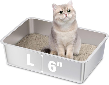 Stainless Steel Litter Box, 19.7"x13.7"x6" Large Metal Litter Box by Futam
