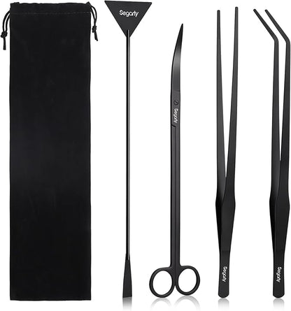 Segarty Longer Aquarium Aquascaping Tools, 4 in 1 Stainless Steel Black by Segarty
