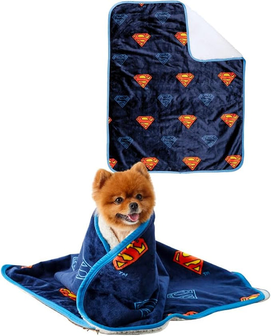 Franco Pet Superman DC Comics Super Soft Cozy Waterproof Sherpa-Backed Blanket by Franco