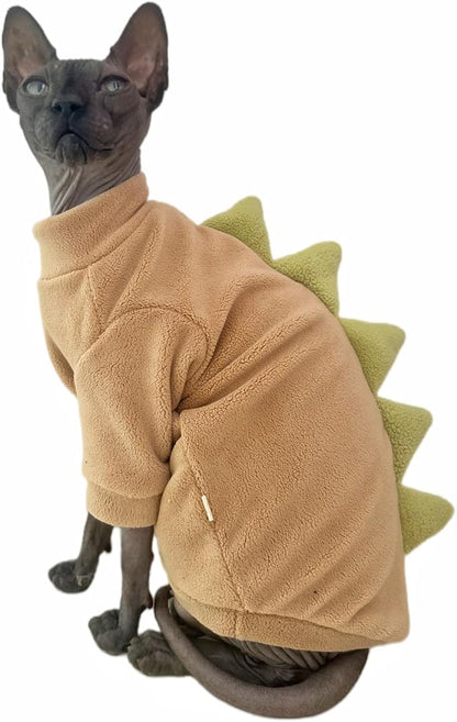 Dinosaur Sphynx Cat Clothes, Soft Polar Fleece Sweater by Kitipcoo