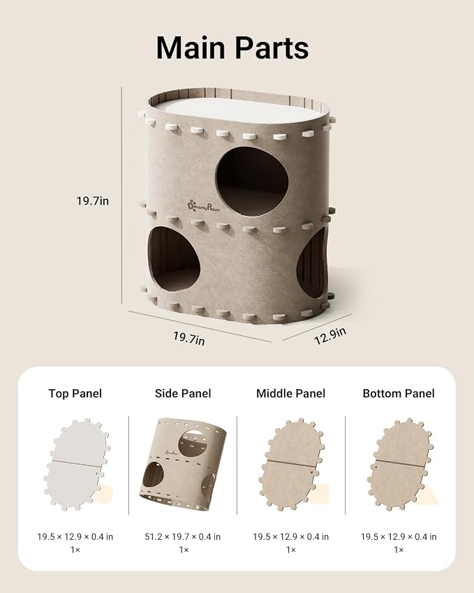 DownyPaws Cat House for Indoor Cats, 2-Storey Foldable Cat Bed Cave, Felt Cats - Image 9